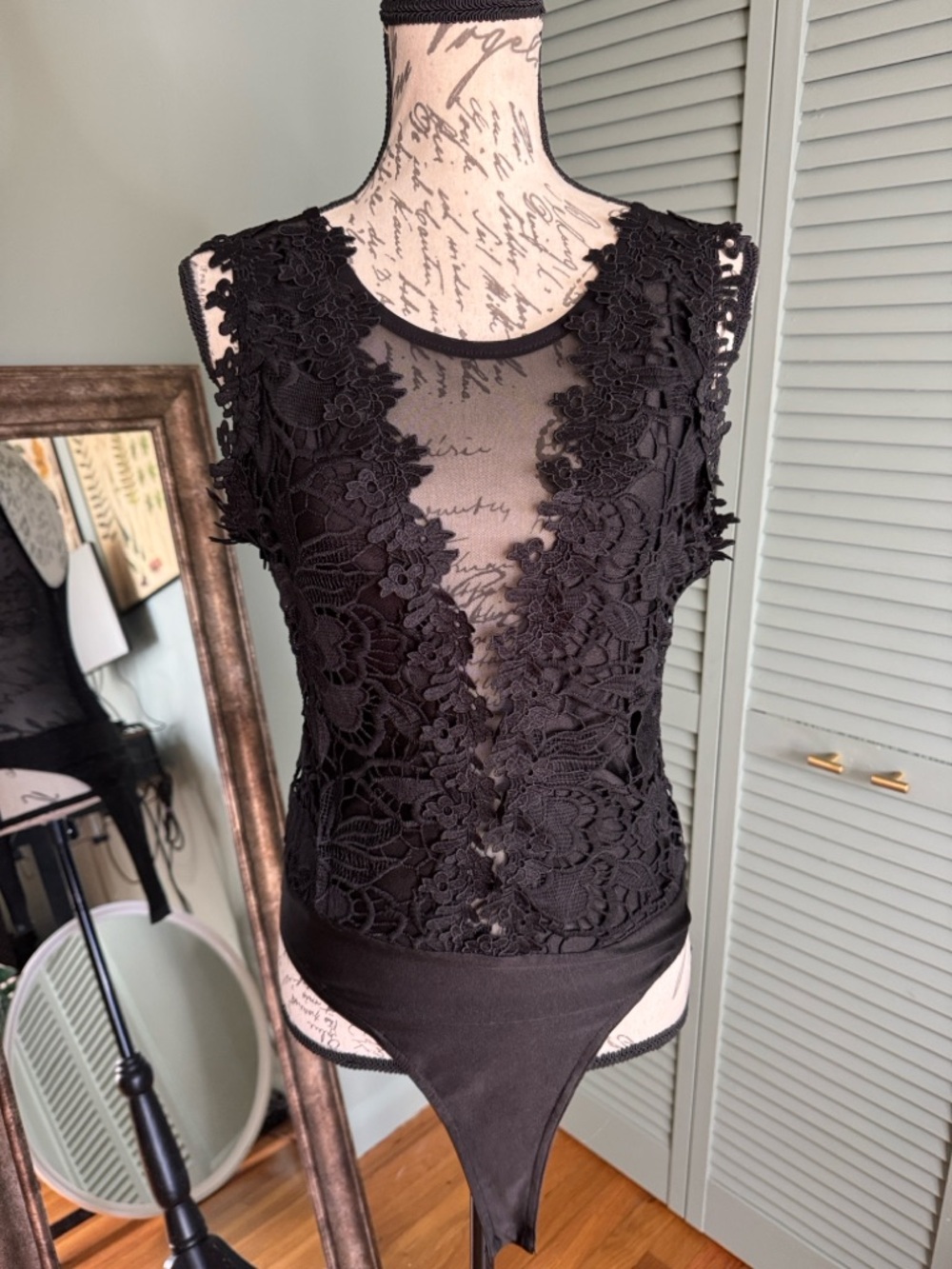 Black Lace Mesh V-Neck Bodysuit - Women's Bodysuit